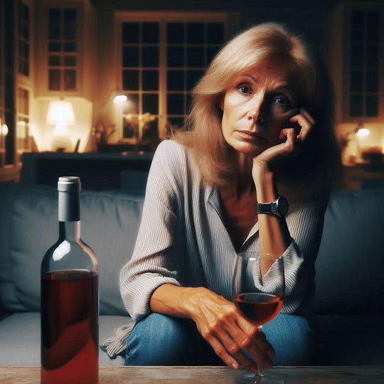 "Photographie réaliste d’une femme d’âge moyen souriante et détendue, assise dans une pièce lumineuse avec une tasse de thé, expression sereine et confiante, ambiance claire et positive."